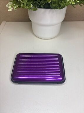Purple Metallic Hard Shell Credit Card Holder Accordion Wallet Compact